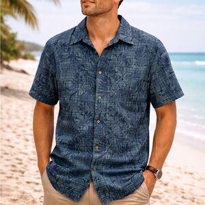 Men’s XL Tropical Hawaiian Shirt Blue Beach Button Up